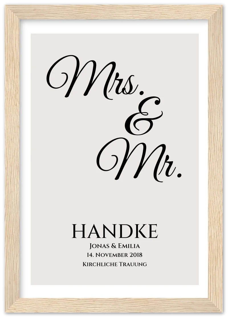 "Mr. & Mrs." Personalisiertes Hochzeitsposter | Hochzeitsgeschenk Bild mit Namen und Datum
