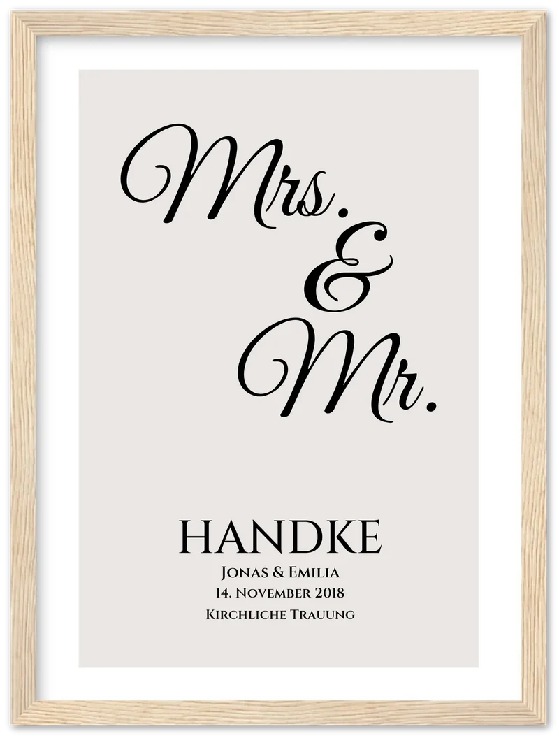 "Mr. & Mrs." Personalisiertes Hochzeitsposter | Hochzeitsgeschenk Bild mit Namen und Datum