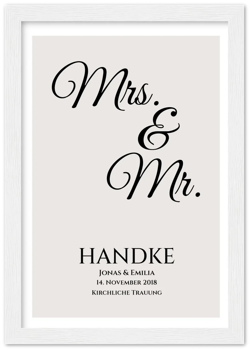 "Mr. & Mrs." Personalisiertes Hochzeitsposter | Hochzeitsgeschenk Bild mit Namen und Datum