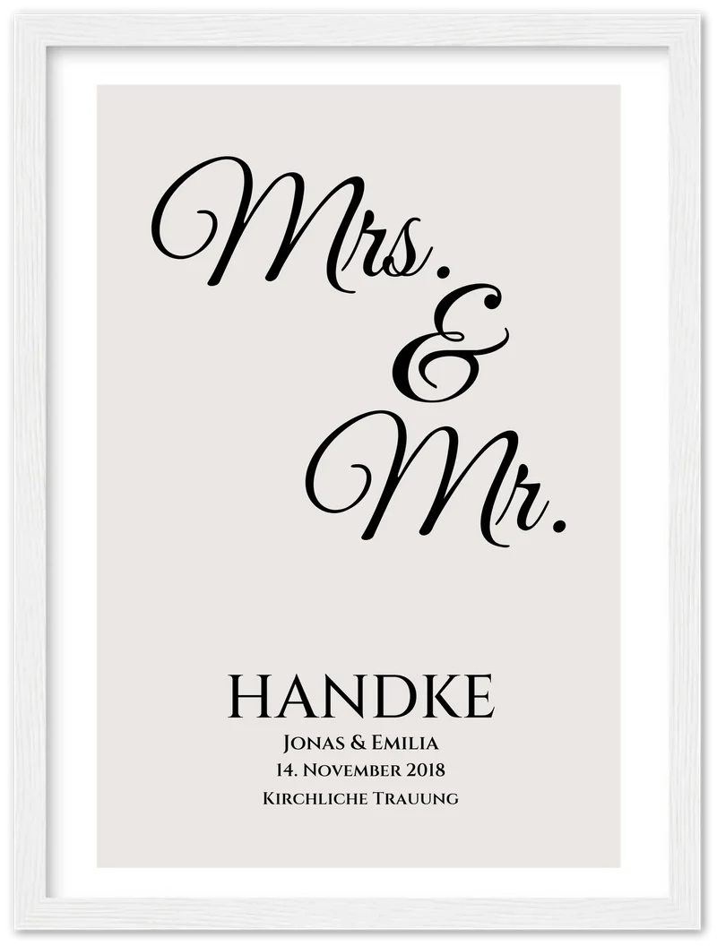 "Mr. & Mrs." Personalisiertes Hochzeitsposter | Hochzeitsgeschenk Bild mit Namen und Datum