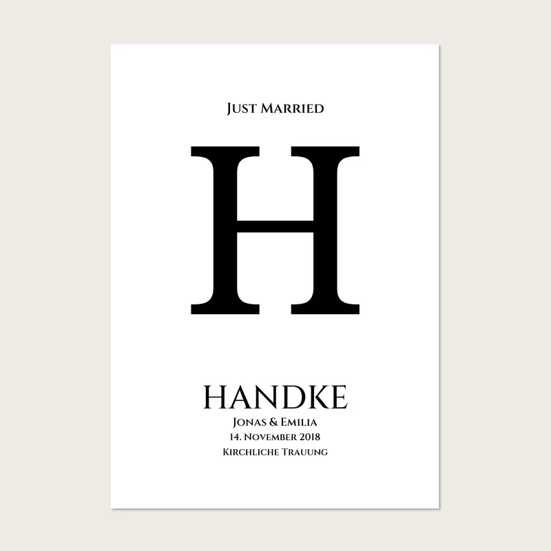 Personalisiertes Hochzeitsposter "Just Married" | Hochzeitsgeschenk mit Namen und Datum