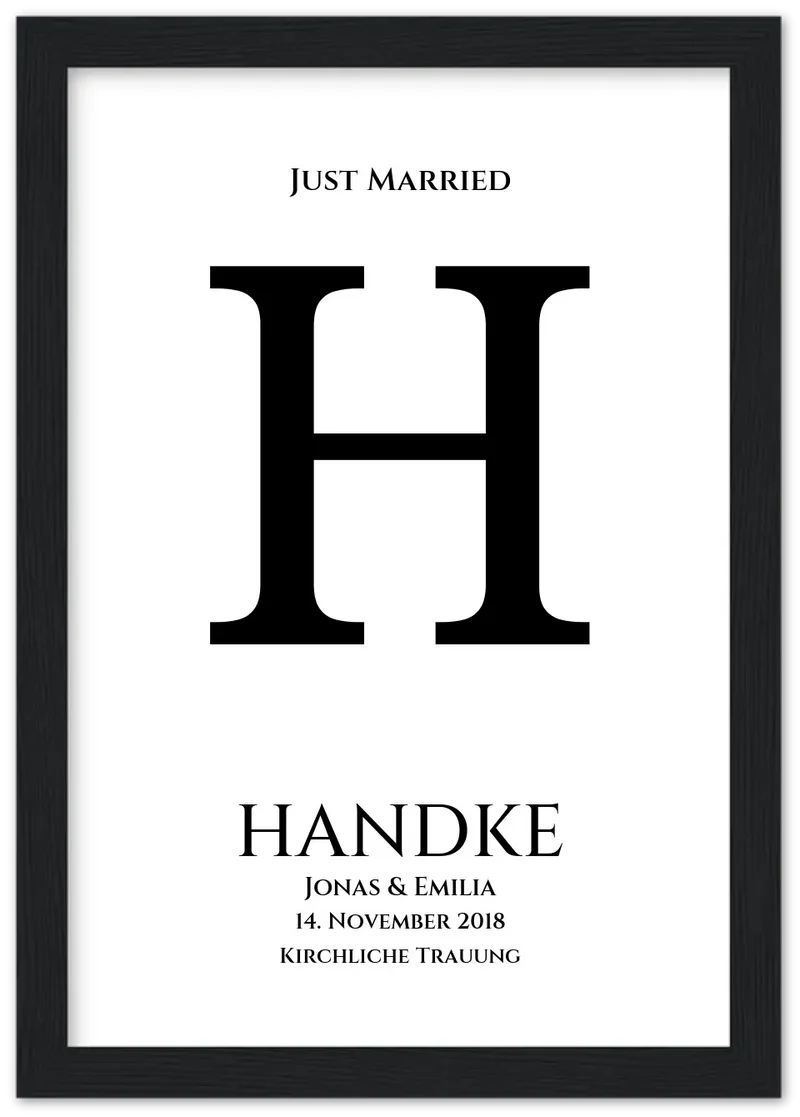 Personalisiertes Hochzeitsposter "Just Married" | Hochzeitsgeschenk mit Namen und Datum
