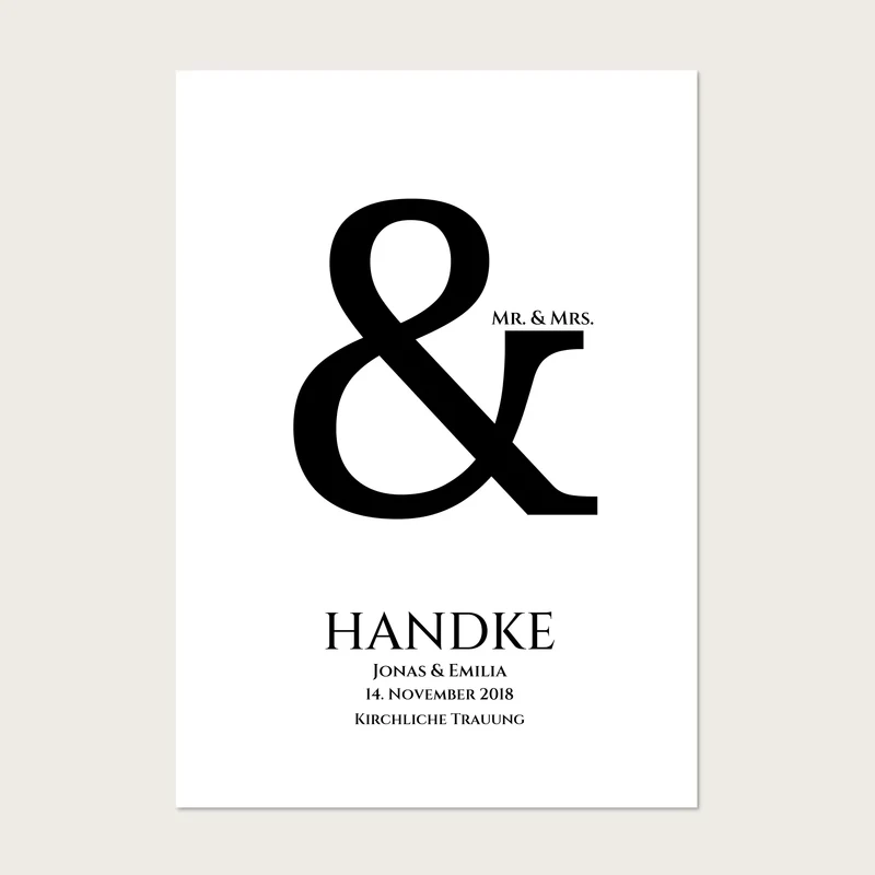 Personalisiertes Hochzeitsposter mit Namen und Datum "Ampersand"