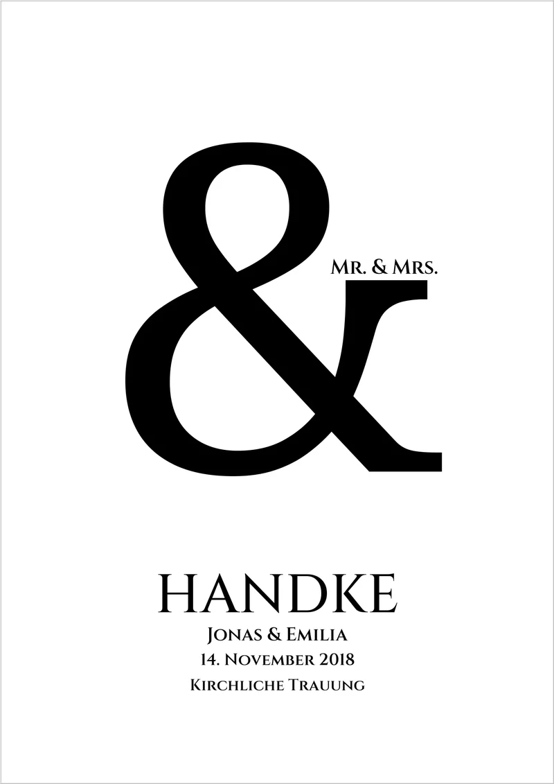 Personalisiertes Hochzeitsposter mit Namen und Datum "Ampersand"