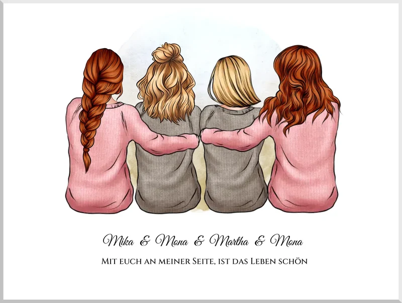 Beste Freundin Bild | Poster 4 Freundinnen Geschenk für Schwester, Mama, Kollegin