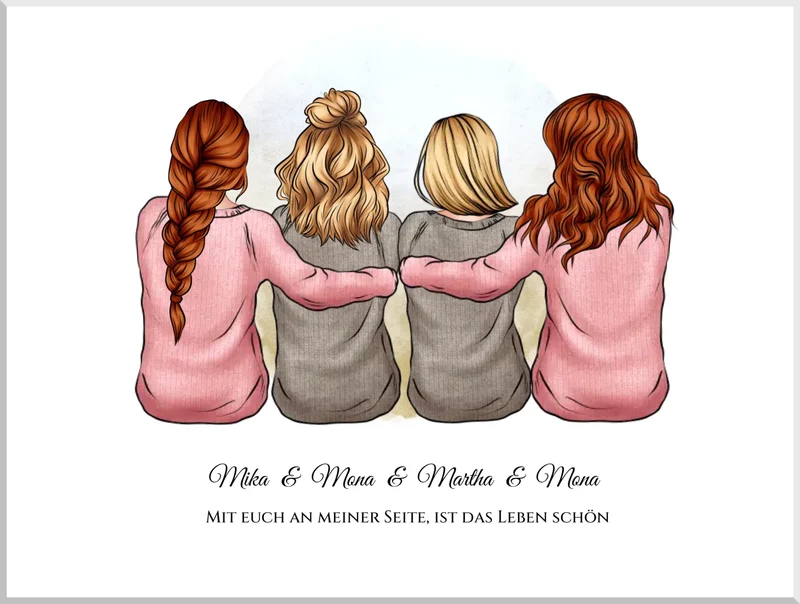 Beste Freundin Bild | Poster 4 Freundinnen Geschenk für Schwester, Mama, Kollegin