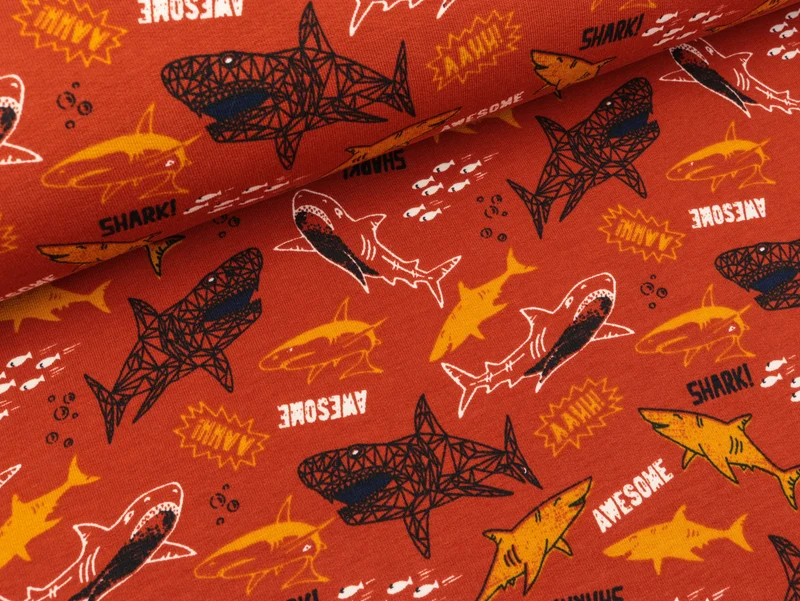 Reststück 12cm - French Terry Awesome Shark rost