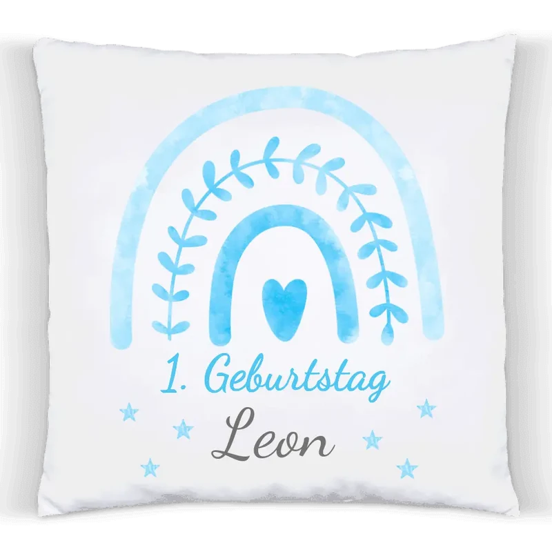 1. Geburtstag personalisiertes Babykissen mit Regenbogen-Geburtstagsgeschenk, Babygeschenk Kissen-Weihnachtsgeschenk blau