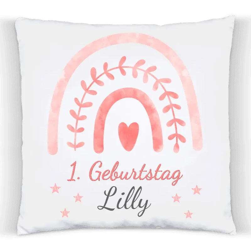 1. Geburtstag personalisiertes Babykissen mit Regenbogen-Geburtstagsgeschenk, Babygeschenk Kissen-Weihnachtsgeschenk rosa