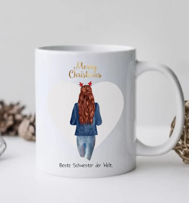 Weihnachtsgeschenk Schwester, Lieblingsschwester- personalisierte Tasse beste Schwester - Weihnachtsgeschenk