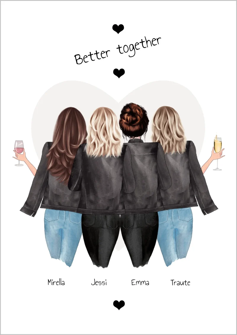 4 Freundinnen Bild | Poster Freundin Geschenk Geburtstagsgeschenk | Geburtstag beste Freundin, Schwester, Mama, Kollegin
