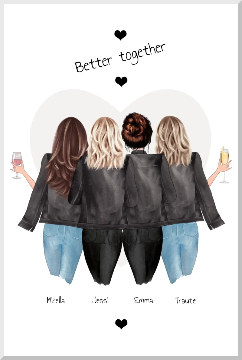4 Freundinnen Bild | Poster Freundin Geschenk Geburtstagsgeschenk | Geburtstag beste Freundin, Schwester, Mama, Kollegin