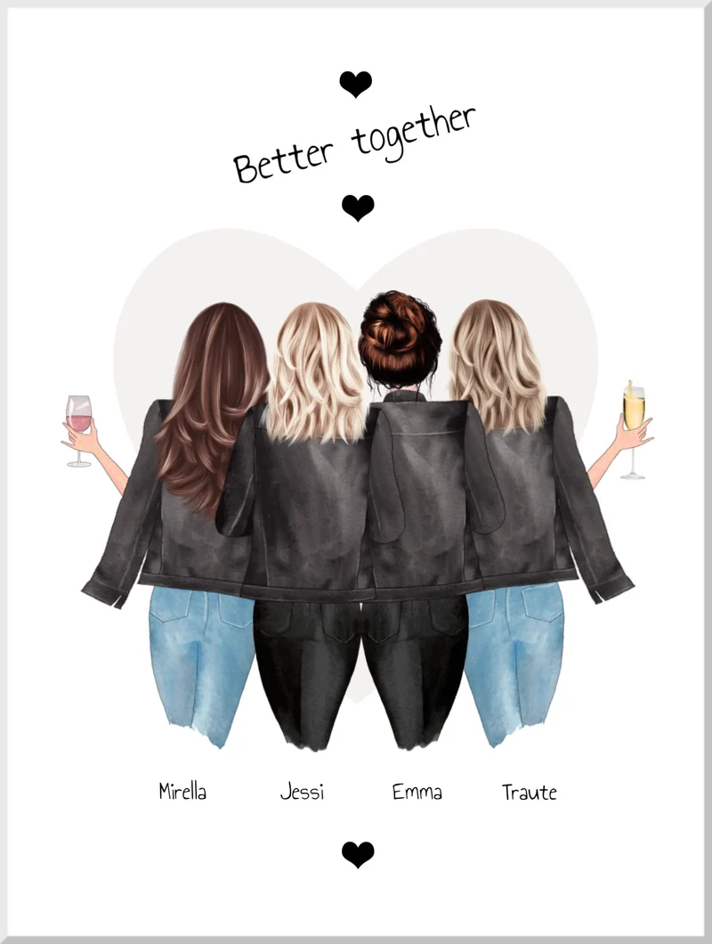 4 Freundinnen Bild | Poster Freundin Geschenk Geburtstagsgeschenk | Geburtstag beste Freundin, Schwester, Mama, Kollegin