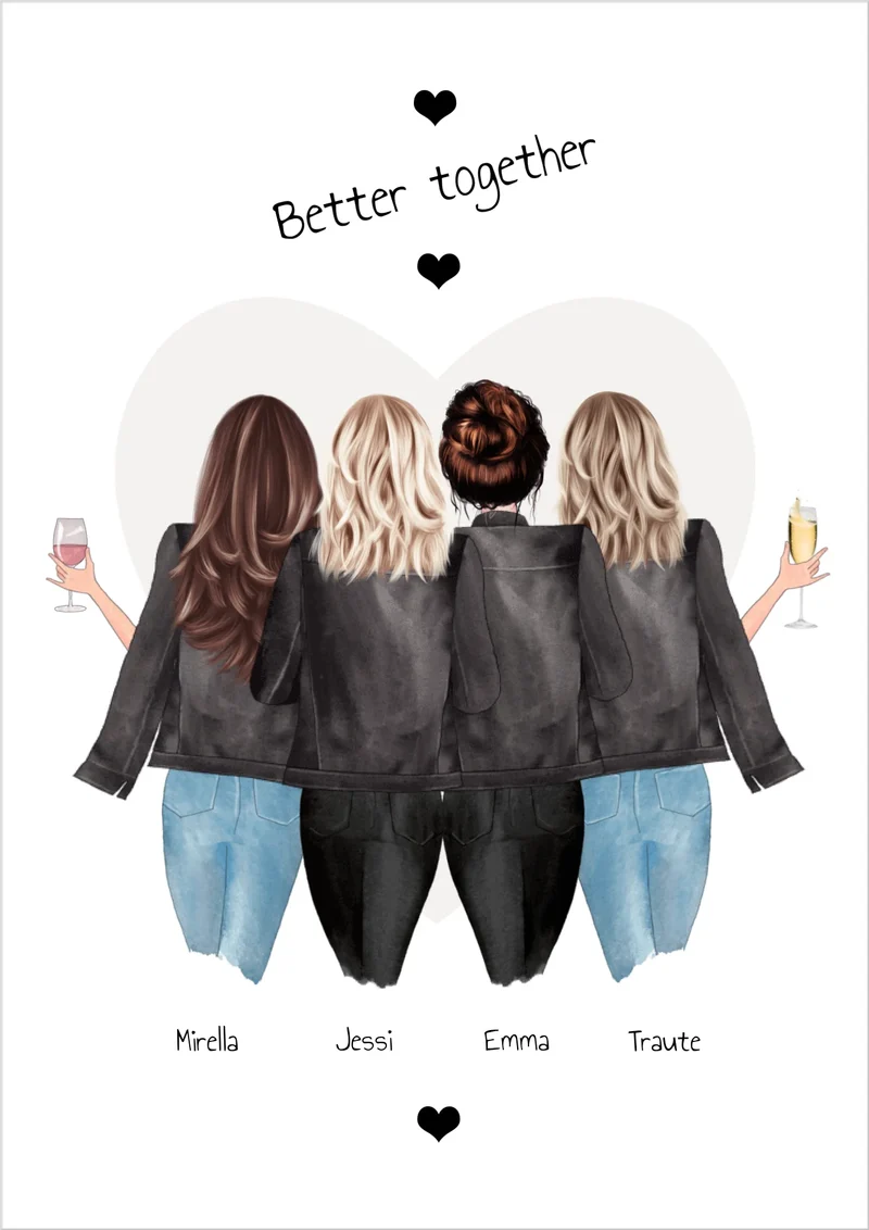 4 Freundinnen Bild | Poster Freundin Geschenk Geburtstagsgeschenk | Geburtstag beste Freundin, Schwester, Mama, Kollegin