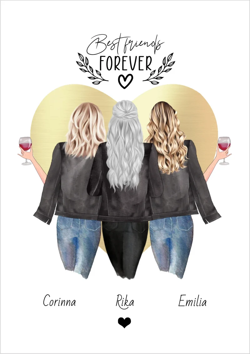 3 beste Freundinnen Poster personalisiertes Geschenk mit Spruch Freundin Bild Geburtstagsgeschenk Ostergeschenk