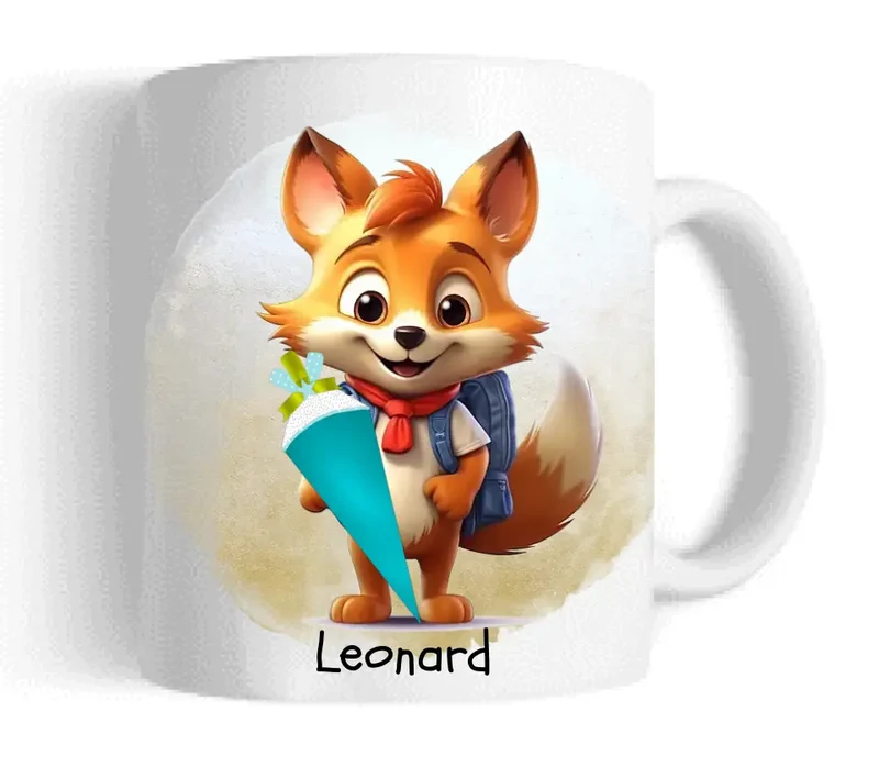 Schulkind 2026 | Einschulung Geschenk Tasse Becher Kissen Fuchs personalisiert | Einschulungsgeschenk