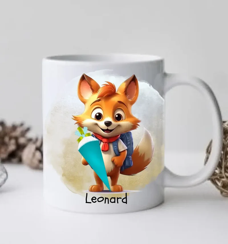 Schulkind 2026 | Einschulung Geschenk Tasse Becher Kissen Fuchs personalisiert | Einschulungsgeschenk