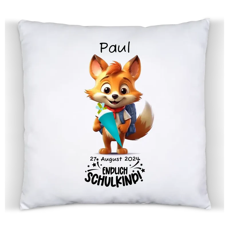 Schulkind 2026 | Einschulung Geschenk Tasse Becher Kissen Fuchs personalisiert | Einschulungsgeschenk