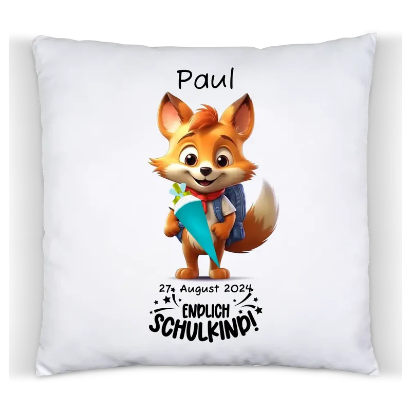 Schulkind 2026 | Einschulung Geschenk Tasse Becher Kissen Fuchs personalisiert | Einschulungsgeschenk
