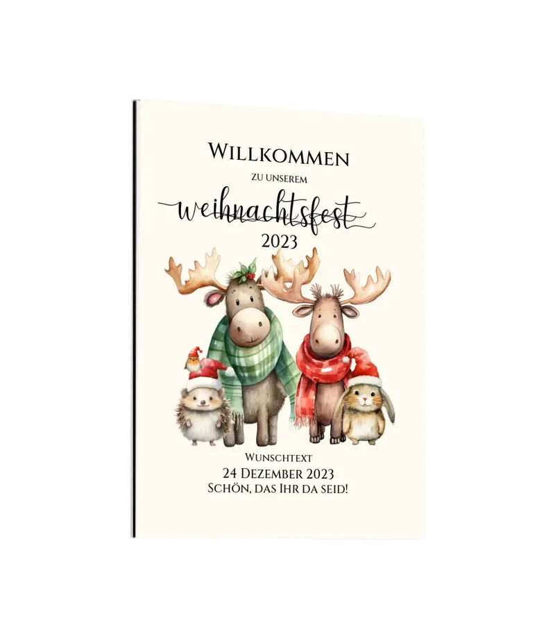 Weihnachtsposter | Willkommensschild Weihnachten | Einladung Weihnachten | Weihnachtsschild Willkommen mit Tannenbäumen und Waldtieren