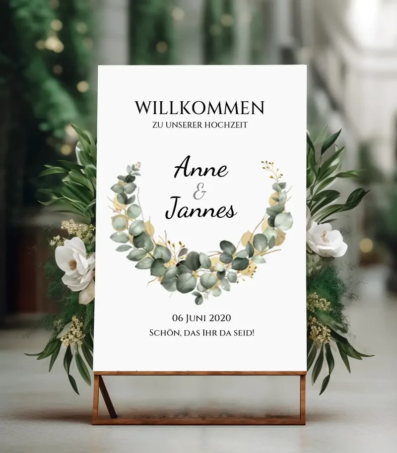 Willkommensposter Hochzeit | Willkommensschild Hochzeit personalisiert mit Namen Datum | Empfang Schild Hochzeit
