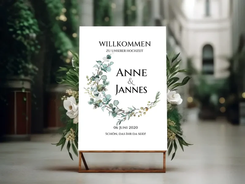 Willkommensposter Hochzeit | Willkommensschild Hochzeit personalisiert mit Namen Datum | Hochzeitsempfang Schild