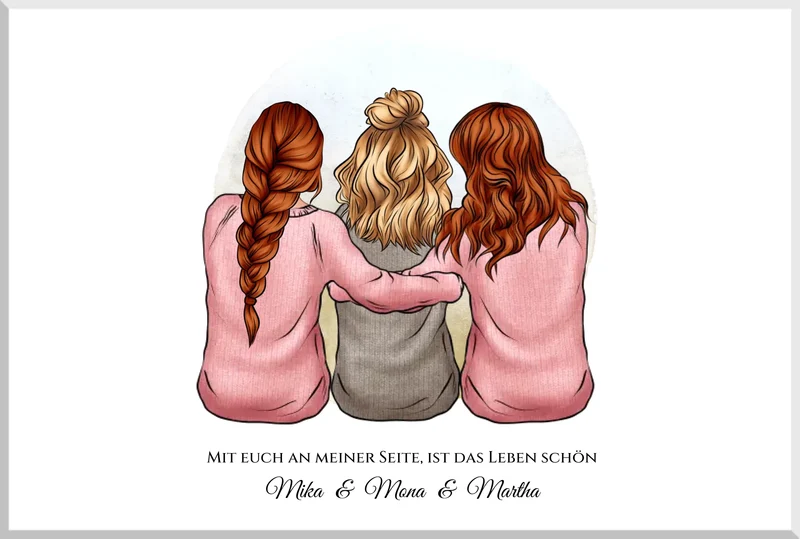 3 beste Freundinnen Poster mit Namen personalisiert - für Schwester, Mama, Kollegin