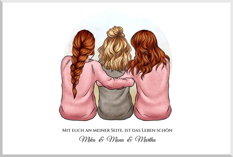 3 beste Freundinnen Poster mit Namen personalisiert - für Schwester, Mama, Kollegin