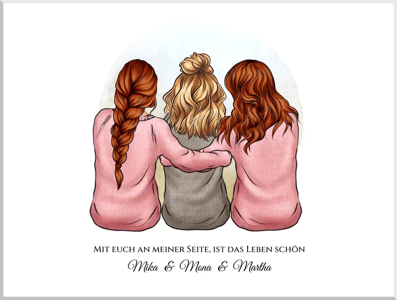 3 beste Freundinnen Poster mit Namen personalisiert - für Schwester, Mama, Kollegin