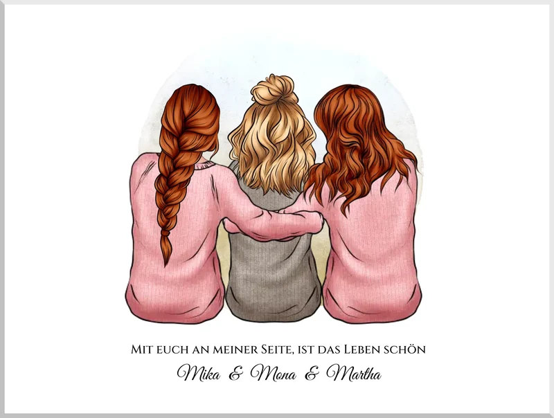 3 beste Freundinnen Poster mit Namen personalisiert - für Schwester, Mama, Kollegin