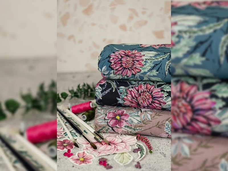 Reststück 123cm - Baumwolljersey My Watercolor Garden anthrazit by Lila-Lotta