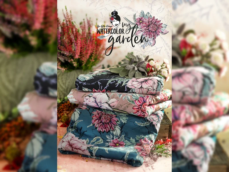Reststück 123cm - Baumwolljersey My Watercolor Garden anthrazit by Lila-Lotta