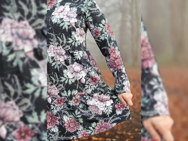 Reststück 123cm - Baumwolljersey My Watercolor Garden anthrazit by Lila-Lotta