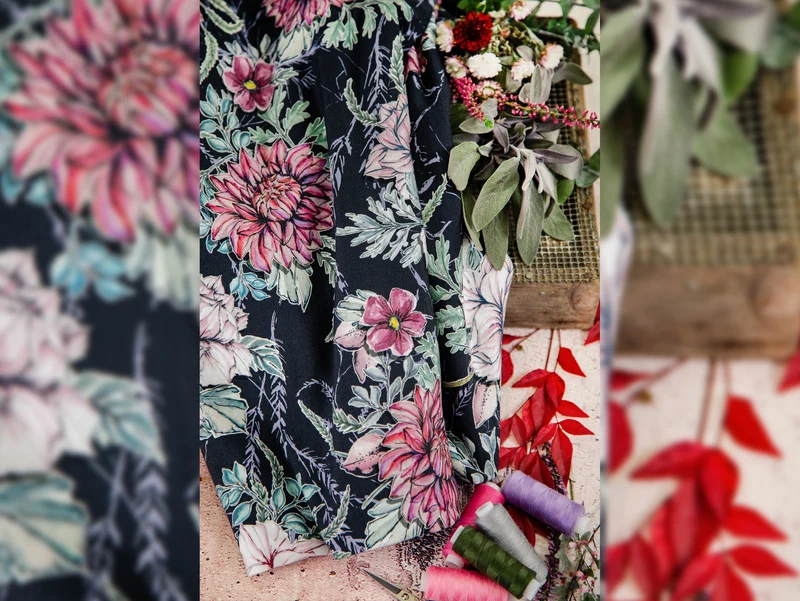 Reststück 123cm - Baumwolljersey My Watercolor Garden anthrazit by Lila-Lotta