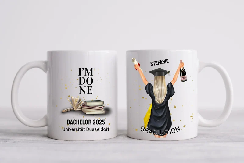 Personalisierte Tasse Schulabschluß Geschenk Bachelor, Master, Doktor, Promotion Abitur, Abi, Berufsausbildung