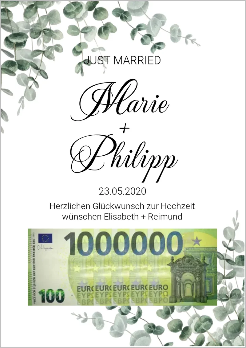 Geldgeschenk Wunscherfüller - Personalisiertes Geldgeschenk zur Hochzeit - Hochzeitsgeschenk Eure 1. Million