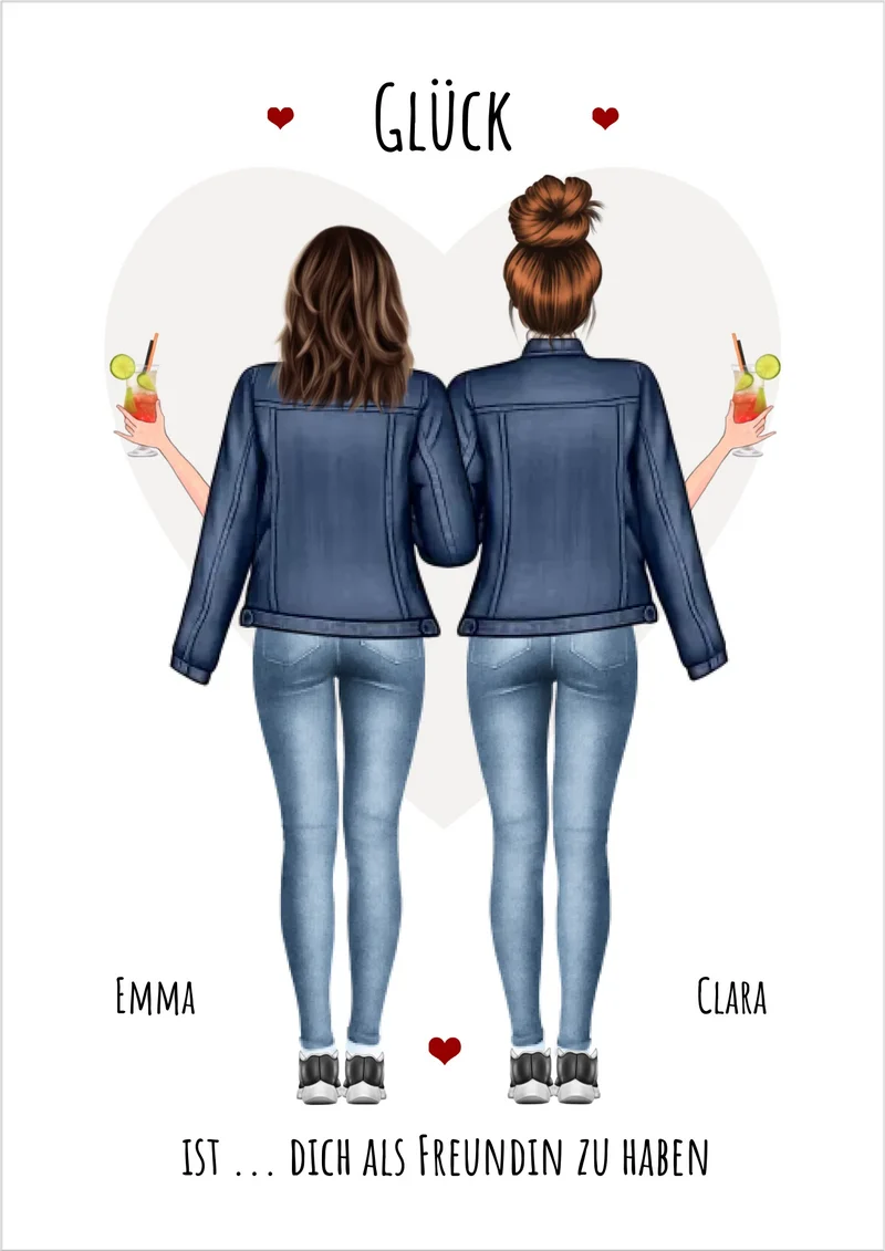 2 Freundinnen Bild | Poster Freundin Geschenk personalisiert Geburtstagsgeschenk | Geburtstag Schwester, Mama, Kollegin