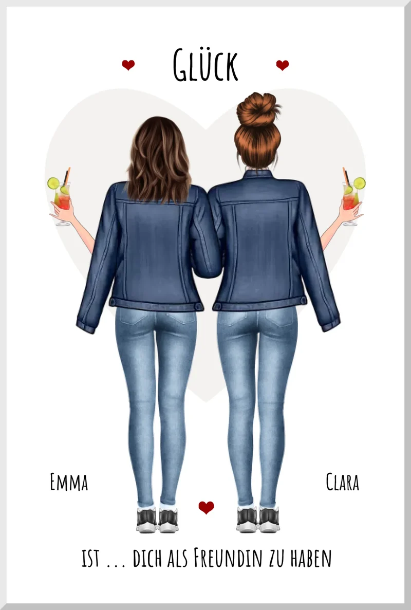 2 Freundinnen Bild | Poster Freundin Geschenk personalisiert Geburtstagsgeschenk | Geburtstag Schwester, Mama, Kollegin