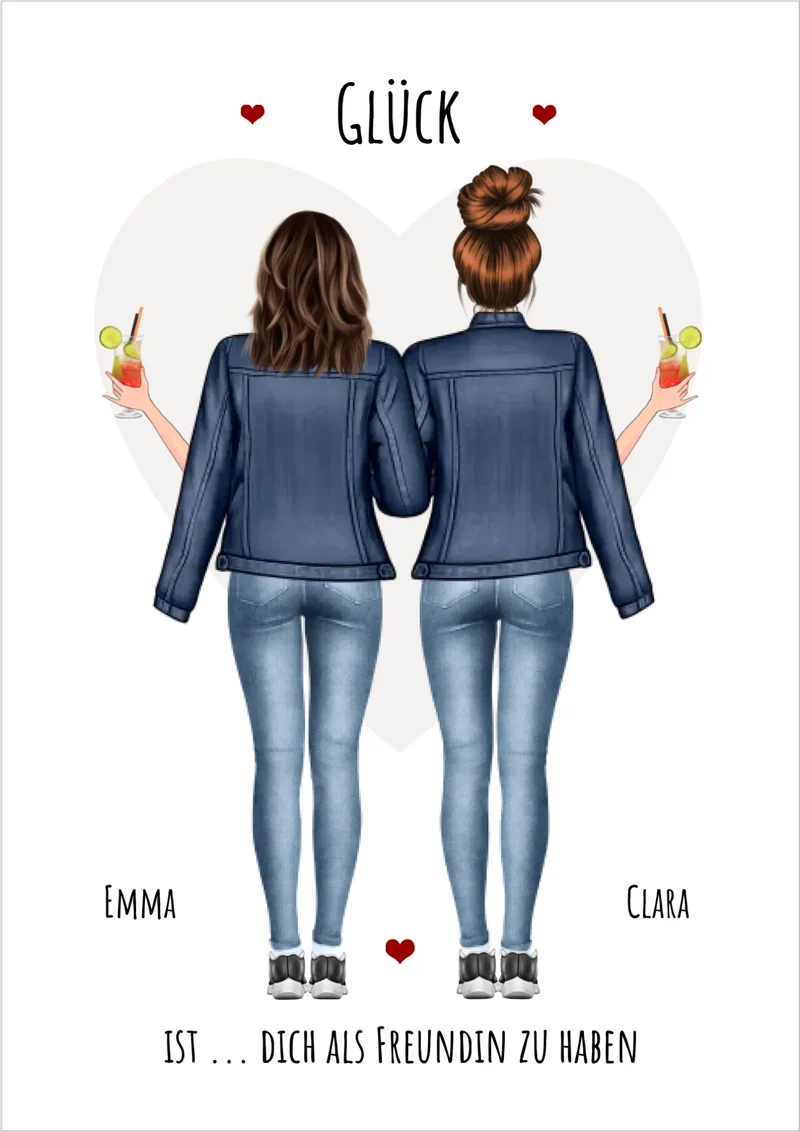 2 Freundinnen Bild | Poster Freundin Geschenk personalisiert Geburtstagsgeschenk | Geburtstag Schwester, Mama, Kollegin