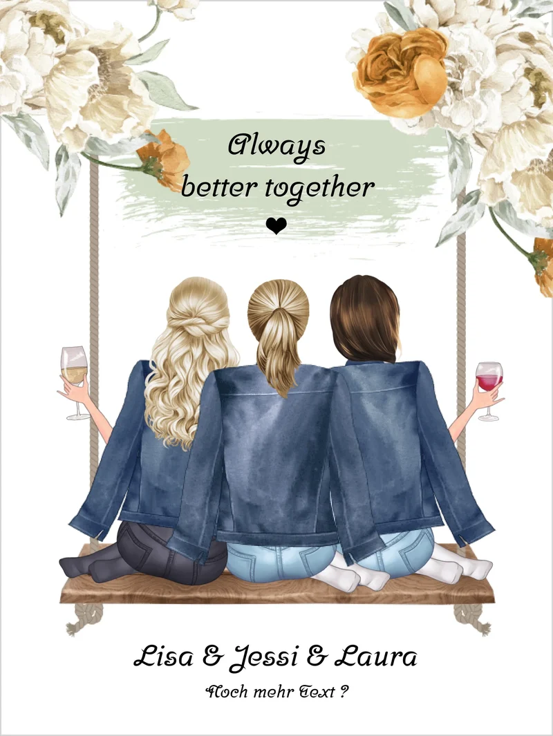 Geschenk Freundin Geburtstag Bild Poster personalisiert | 3 Freundinnen Bild Geschenk | Geschenk Schwester, Mama, Kollegin