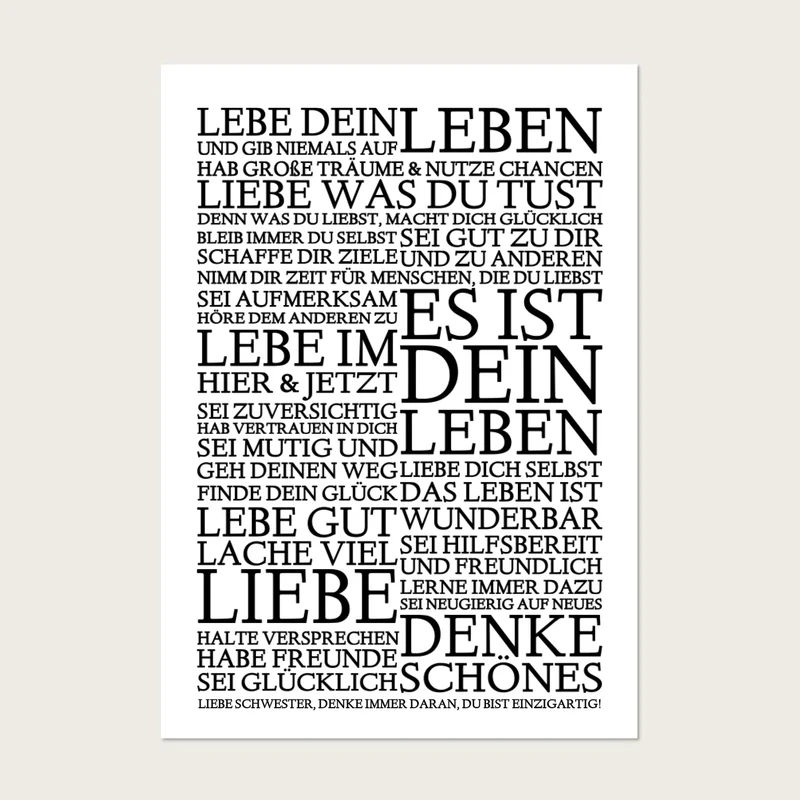 ZEITRAUM-KUNSTDRUCK, LEBE DEIN LEBEN, Sprücheposter mit Personalisierung