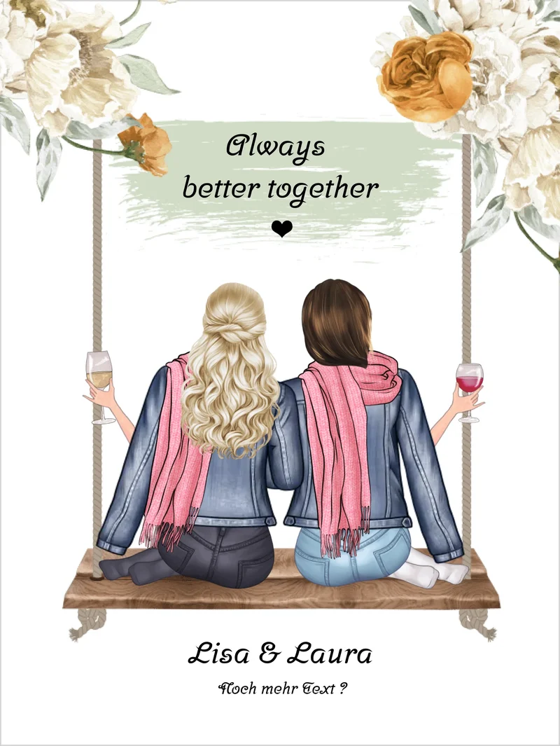 Geschenk Freundin Geburtstag Bild Poster personalisiert | 2 Freundinnen Bild Geschenk | Geburtstagsgeschenk Schwester, Mama, Kollegin