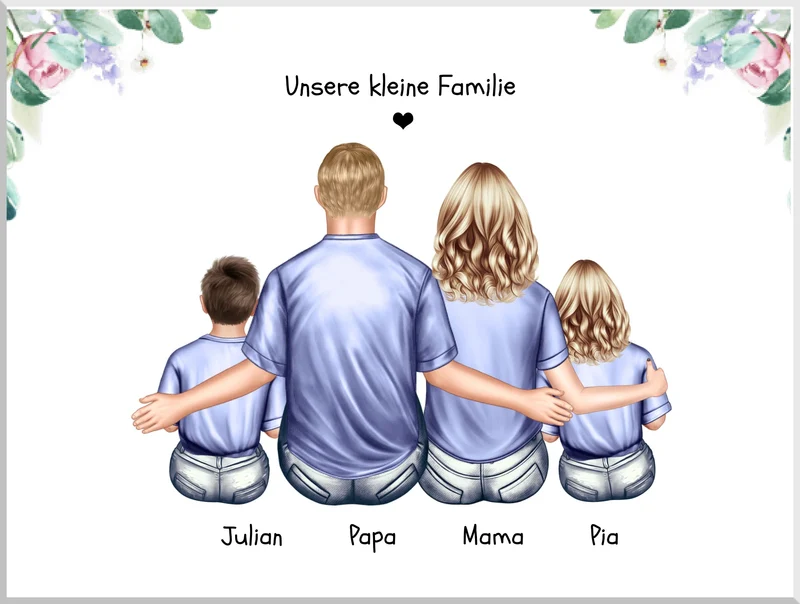 Personalisiertes Geschenk Familie Familienbild mit 2+3 Kindern