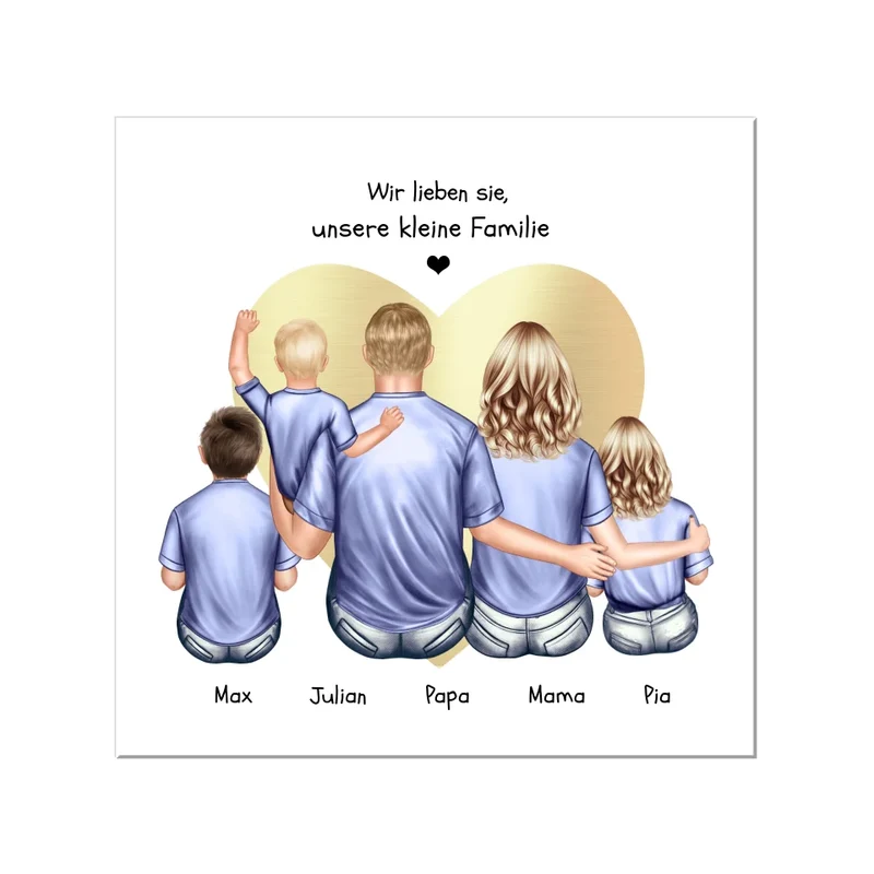 Personalisiertes Geschenk Familie Familienbild mit 2+3 Kindern