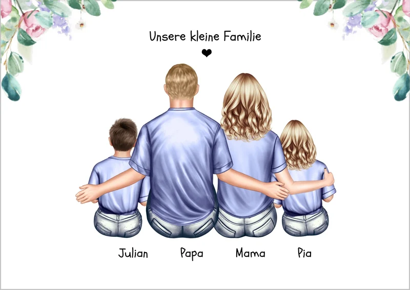 Personalisiertes Geschenk Familie Familienbild mit 2+3 Kindern