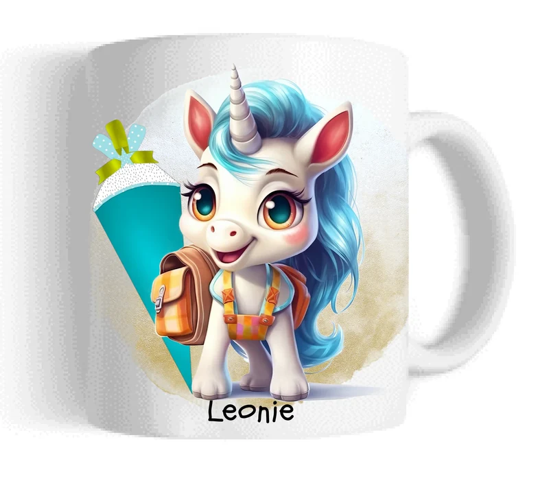 Schulkind 2026 | Einschulung Geschenk Tasse Becher Kissen Einhorn Mädchen personalisiert | Einschulungsgeschenk | Schulbeginn 1. Klasse