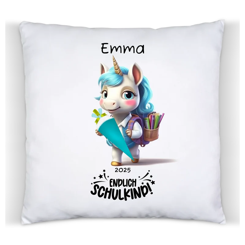 Schulkind 2026 | Einschulung Geschenk Kinder Tasse Becher Kissen Einhorn Mädchen personalisiert | Einschulungsgeschenk | Schulbeginn 1. Klasse