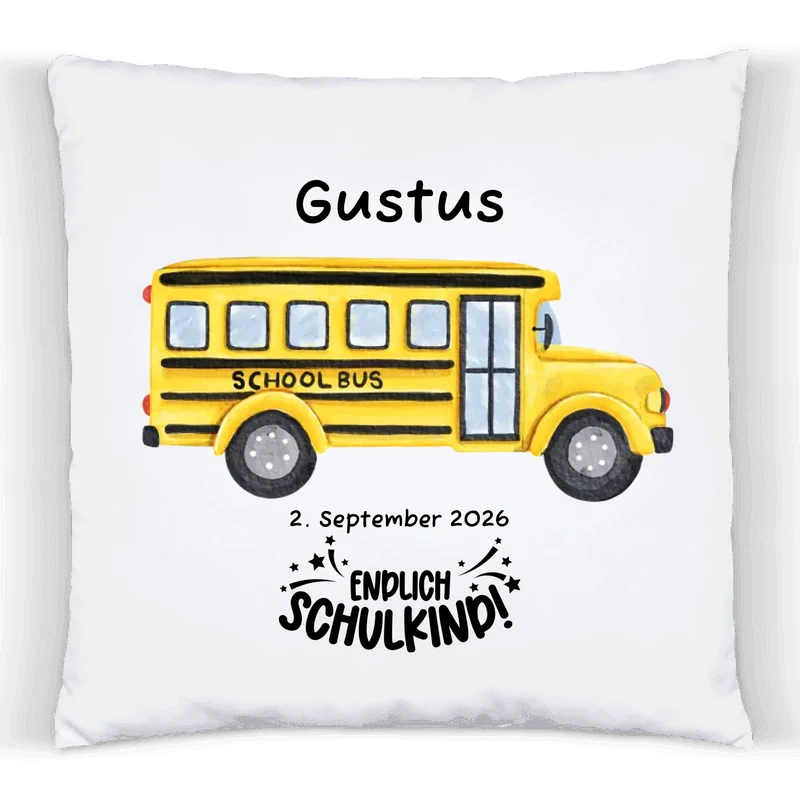 Personalisiertes Kissen zur Einschulung mit Füllung – Schulbus