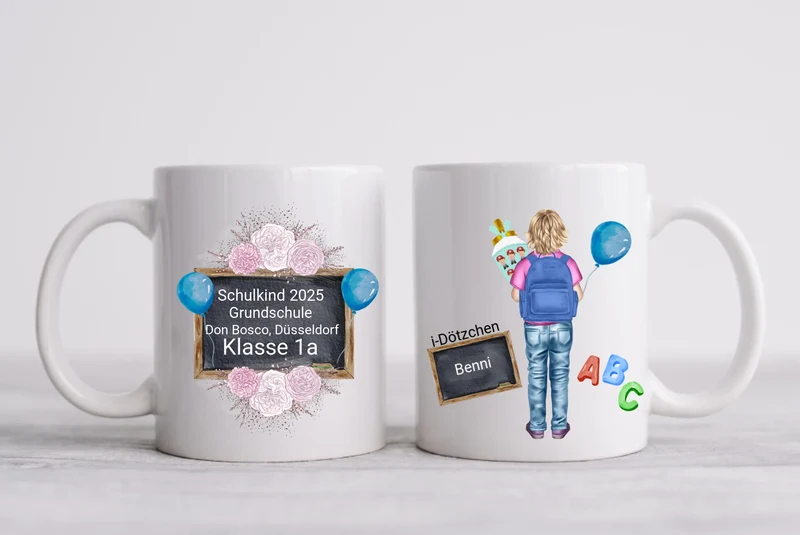 Personalisierte Tassen - Schulkind 2026 -Personalisiertes Geschenk zur Einschulung Tasse für Jungen - Kindertasse Einschulungsgeschenk