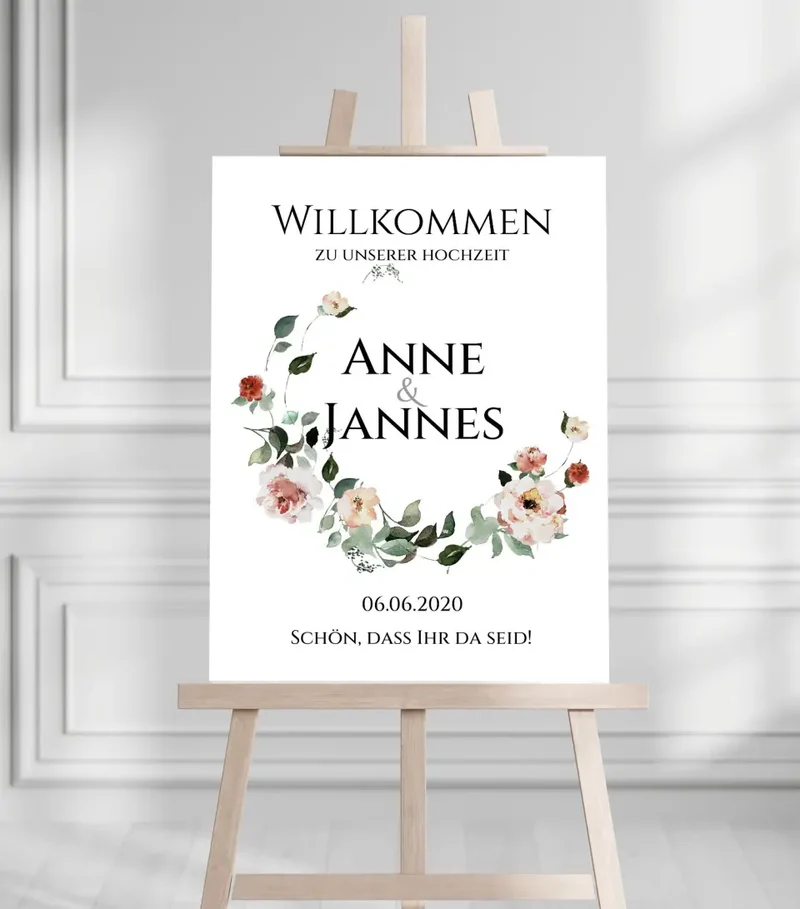 Willkommensposter Hochzeit | Willkommensschild Hochzeit personalisiert mit Namen Datum | Hochzeitsempfang Schild